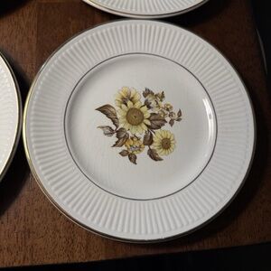 Vintage Royal Warwick Sunflower Saucers (4) Made In England